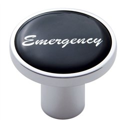 UP23236-Aluminum Screw-On Air Valve Knob With Glossy Emergency Script Sticker - Black Sticker