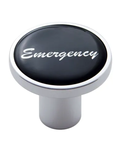 UP23236-Aluminum Screw-On Air Valve Knob With Glossy Emergency Script Sticker - Black Sticker