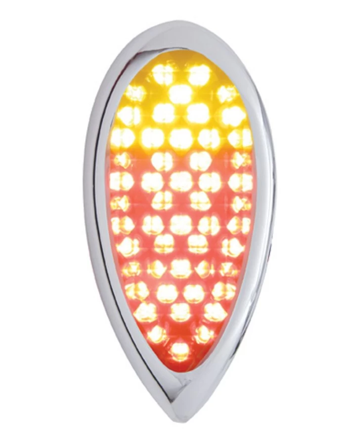 (CARD) 37 RED LED + 14 AMBER LED "DUO" AUXILITY/UTITILTY LT W/ CR. PL. FLUSH MOUNT "TEARDROP" BEZEL - CLEAR LENS