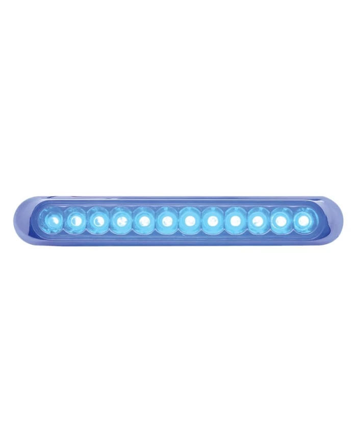 (CARD) CHROME PLASTIC 12 LED 6 1/4" STRIP LIGHT - BLUE LED