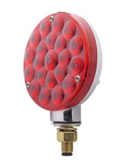 (CARD) CHROME SIGNAL FACE 21 RED LED AUXILIARY SIGNAL LIGHT - RED BUBBLE LENS