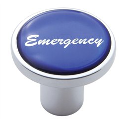 UP23237-Aluminum Screw-On Air Valve Knob With Glossy Emergency Script Sticker - Blue Sticker