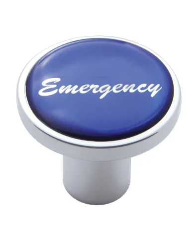 UP23237-Aluminum Screw-On Air Valve Knob With Glossy Emergency Script Sticker - Blue Sticker