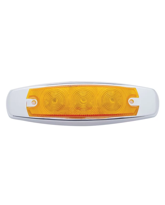 (CARD) 15 AMBER LED PETERBILT CLEARANCE/MARKER LIGHT W/ CHROME STEEL BEZEL - AMBER LENS