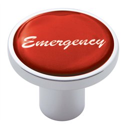 UP23240-Aluminum Screw-On Air Valve Knob With Glossy Emergency Script Sticker - Red Sticker