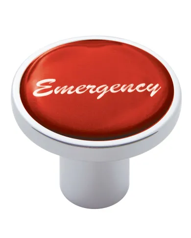 UP23240-Aluminum Screw-On Air Valve Knob With Glossy Emergency Script Sticker - Red Sticker