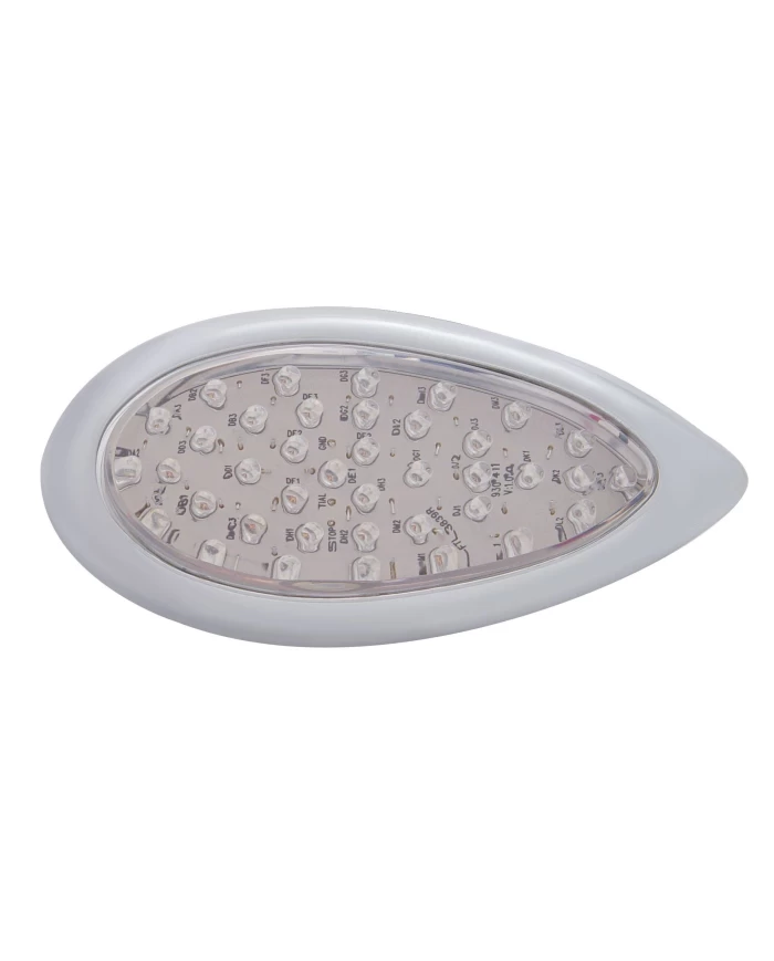 (CARD) 39 RED LED TEARDROP S/T/T LIGHT W/ CHROME BEZEL - CLEAR LENS