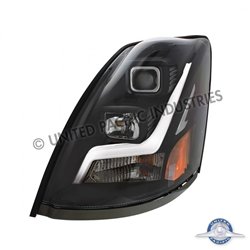 UP31447-Blackout Projection Headlight With LED Position Light Bar For 2003-2017 Volvo VN/VNL - Driver