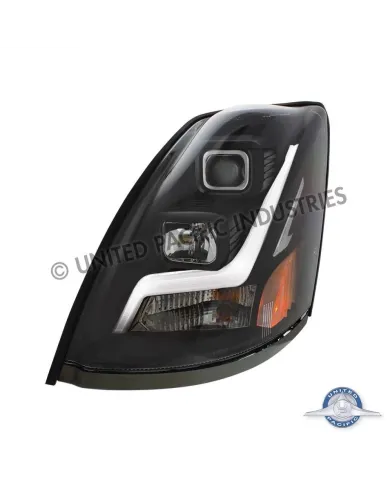 UP31447-Blackout Projection Headlight With LED Position Light Bar For 2003-2017 Volvo VN/VNL - Driver