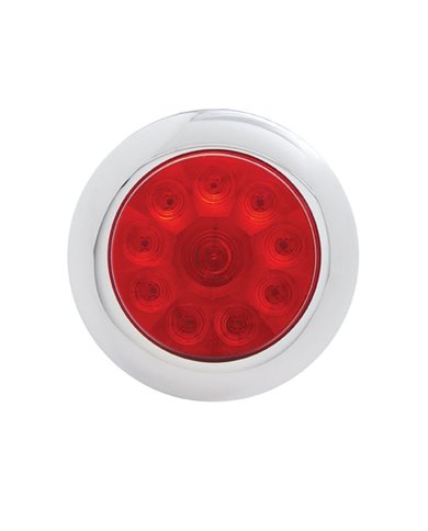 (CARD) 10 RED LED 4" S/T/T LIGHT W/ CHROME BEZEL - RED LENS