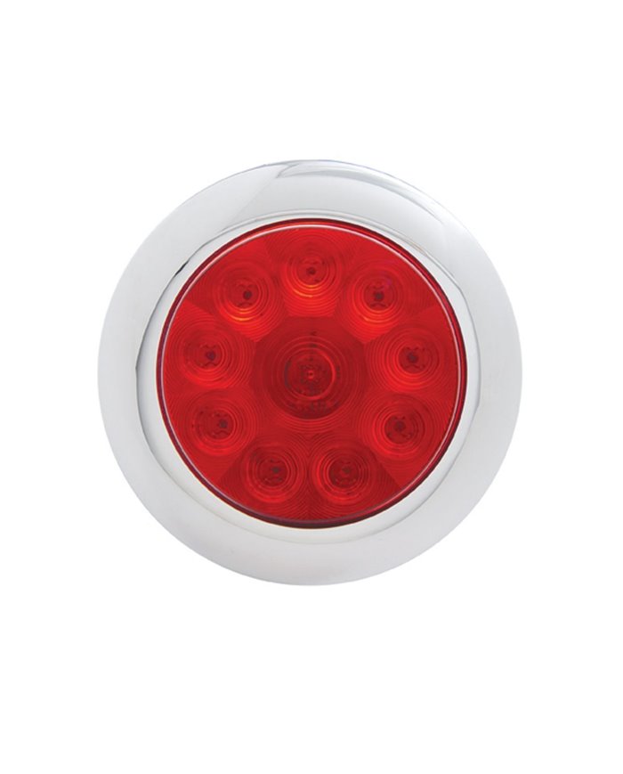 (CARD) 10 RED LED 4" S/T/T LIGHT W/ CHROME BEZEL - RED LENS (CARD) 10 RED LED 4" S/T/T LIGHT W/ CHROME BEZEL - RED LENS