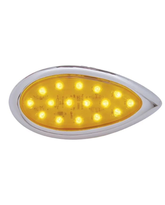 (CARD) 16 AMBER LED "TEAR DROP" CLEARANCE/MARKER LIGHT W/ CHROME BEZEL - AMBER LENS