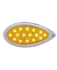 (CARD) 16 AMBER LED "TEAR DROP" CLEARANCE/MARKER LIGHT W/ CHROME BEZEL - AMBER LENS
