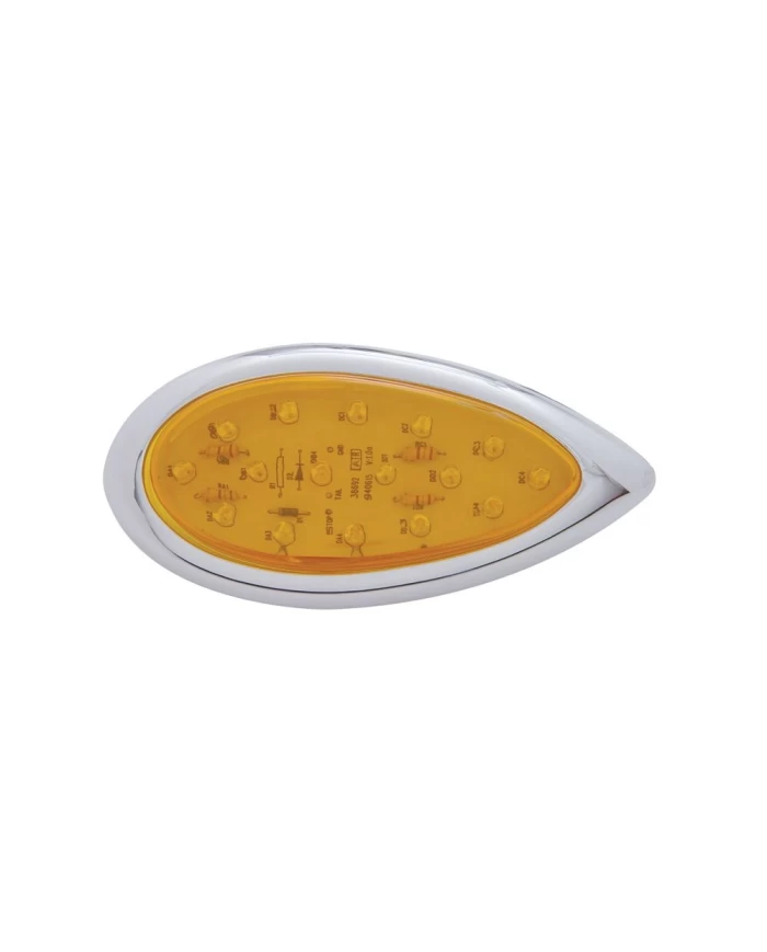 (BULK) 16 AMBER LED "TEAR DROP" CLEARANCE/MARKER LIGHT W/ CHROME BEZEL - AMBER LENS