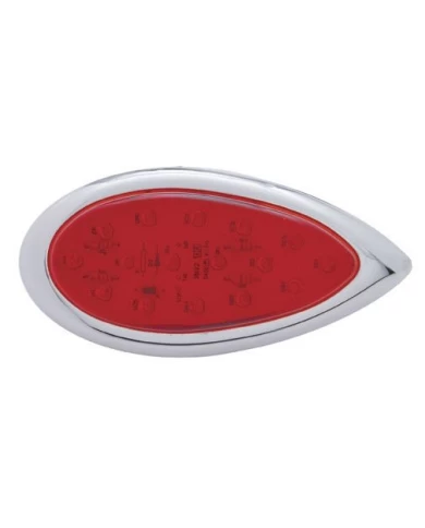 (CARD) 16 RED LED "TEAR DROP" CLEARANCE/MARKER LIGHT W/ CHROME BEZEL - RED LENS (CARD) 16 RED LED "TEAR DROP" CLEARANCE/MARKER LIGHT W/ CHROME BEZEL - RED LENS