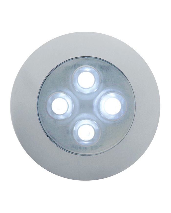 (CARD) CHROME PLASTIC 4 WHITE LED AUXILIARY LIGHT W/ BEZEL - CLEAR LENS