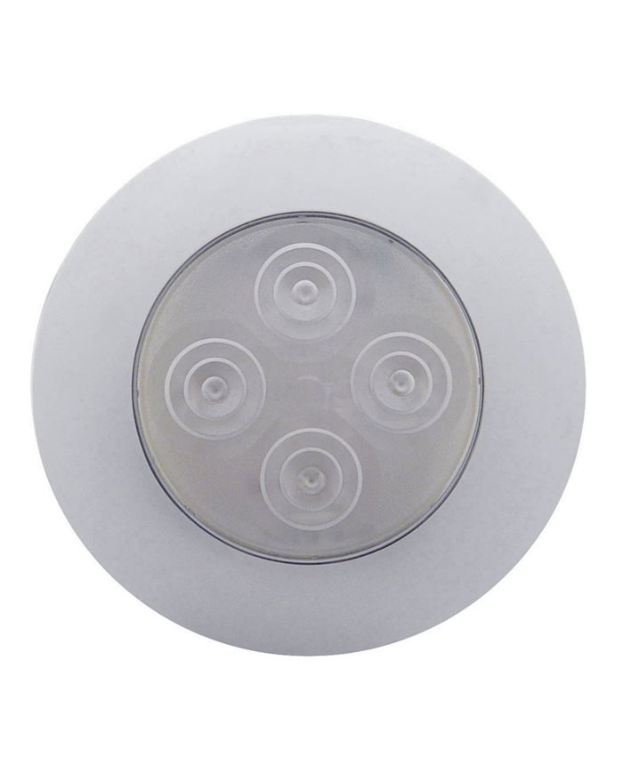 (CARD) CHROME PLASTIC 4 WHITE LED AUXILIARY LIGHT W/ BEZEL - CLEAR LENS