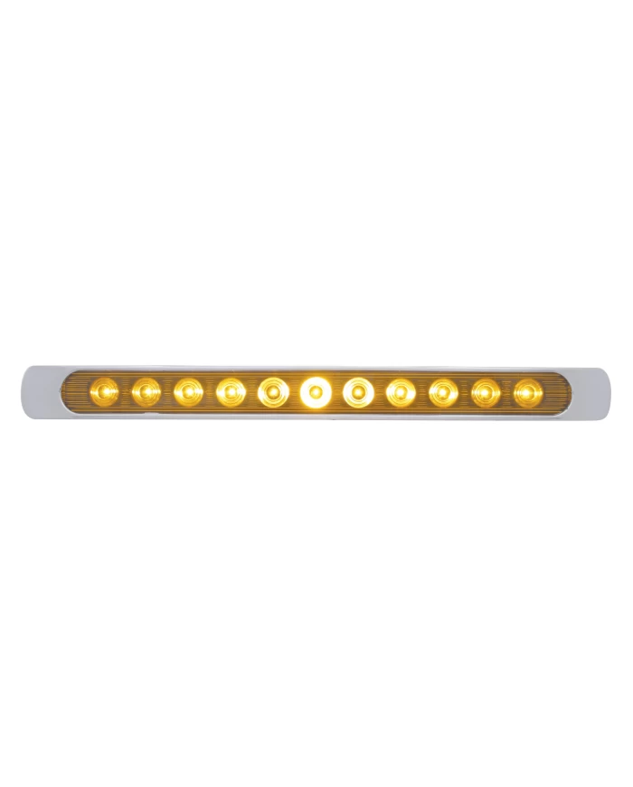 (CARD) 11 AMBER LED P/T/C LIGHT BAR W/ CHROME PLASTIC BEZEL - AMBER LENS