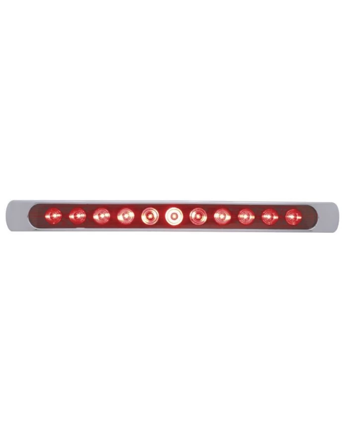 (CARD) 11 RED LED P/T/C LIGHT BAR W/ CHROME PLASTIC BEZEL - RED LENS