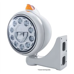 UP31492-Stainless Steel Guide 682-C Headlight 11 LED Bulb & Original Style LED Signal - Amber Lens