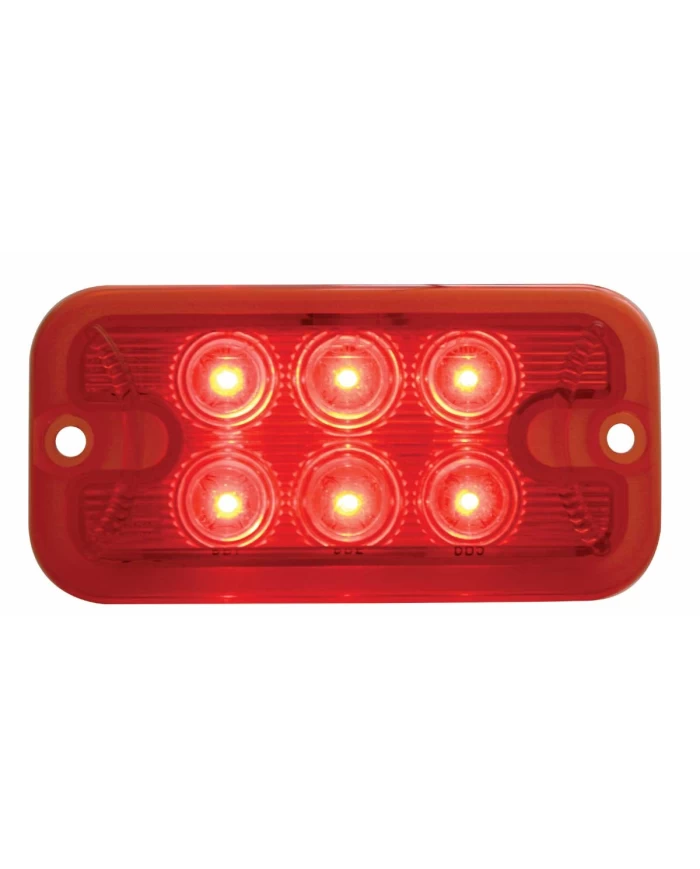 (CARD) 6 RED LED RECTANGULAR DUAL FUNCTION/BRIGHTNESS LIGHT - RED LENS
