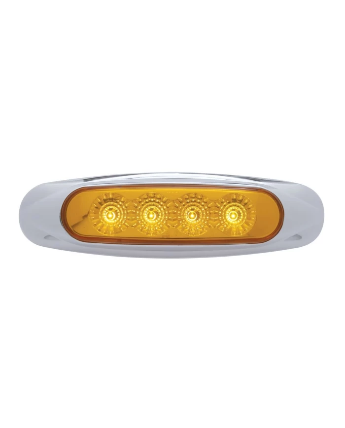 (CARD) 4 AMBER LED REFLECTOR MARKER LIGHT W/ CHROME PLASTIC BEZEL - AMBER LENS
