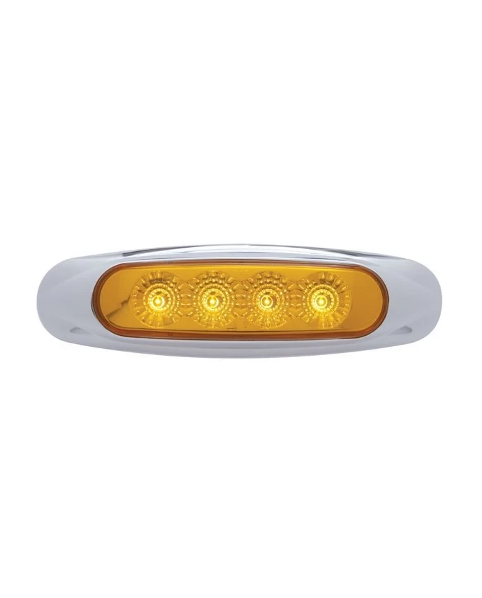 (CARD) 4 AMBER LED REFLECTOR MARKER LIGHT W/ CHROME PLASTIC BEZEL - AMBER LENS