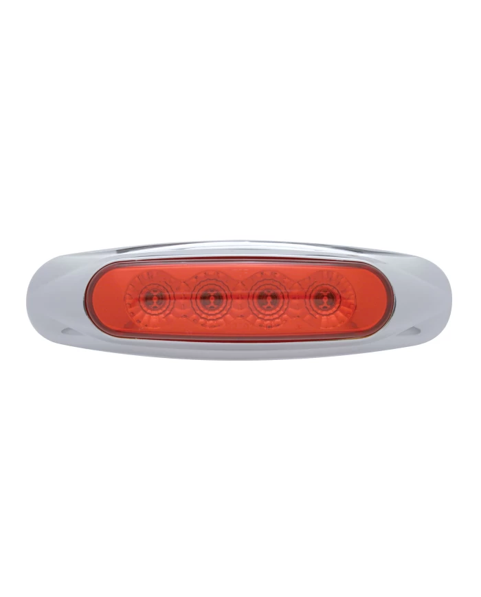 (CARD) 4 RED LED REFLECTOR MARKER LIGHT W/ CHROME PLASTIC BEZEL - RED LENS