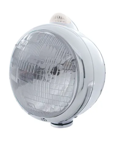 UP31527-Stainless Steel Guide 682-C Style Headlight H6024 & LED Turn Signal - Clear Lens