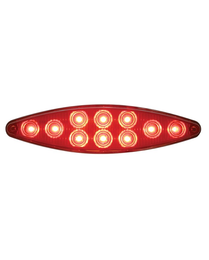 (CARD) 10 RED LED CATS EYE S/T/T LIGHT W/ CHROME BEZEL - RED LENS