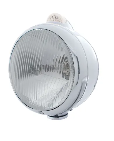 UP31530-Stainless Steel Guide 682-C Style Headlight H4 & LED Turn Signal - Clear Lens