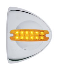 (CARD) 12 AMBER REFLECTOR LED CHROME PLASTIC PETERBILT HEADLIGHT COVER - AMBER LENS