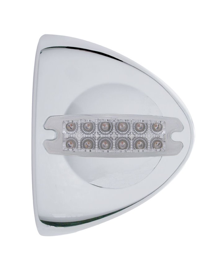 (CARD) 12 AMBER REFLECTOR LED CHROME PLASTIC PETERBILT HEADLIGHT COVER - CLEAR LENS