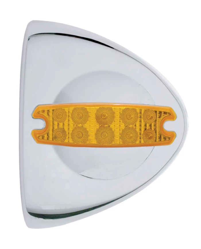 (CARD) 10 AMBER LED CHROME PLASTIC PETERBILT HEADLIGHT COVER - CLEAR LENS
