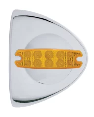 (CARD) 10 AMBER LED CHROME PLASTIC PETERBILT HEADLIGHT COVER - CLEAR LENS