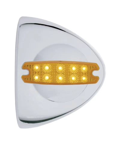 (CARD) 10 AMBER LED CHROME PLASTIC PETERBILT HEADLIGHT COVER - CLEAR LENS (CARD) 10 AMBER LED CHROME PLASTIC PETERBILT HEADLIGHT COVER - CLEAR LENS