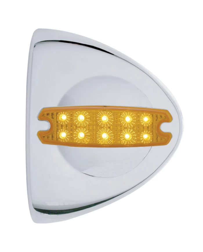 (CARD) 10 AMBER LED CHROME PLASTIC PETERBILT HEADLIGHT COVER - CLEAR LENS