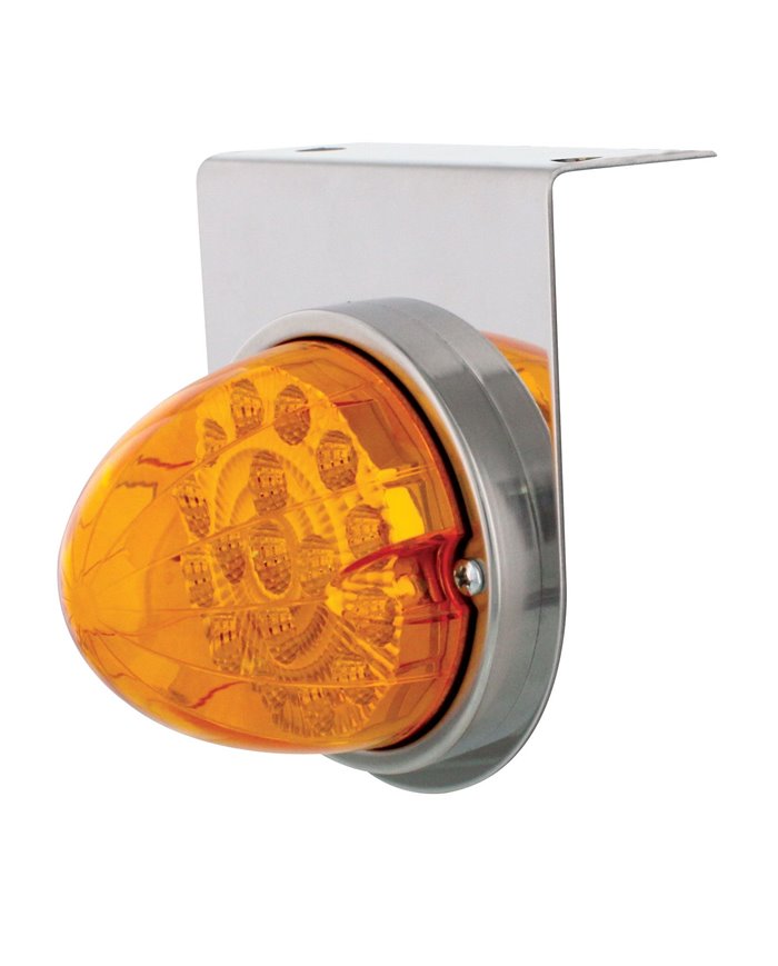 (BULK) STAINLESS STEEL LIGHT BRACKET W/ 17 AMBER LED CLEAR REFLECTOR LIGHT - AMBER LENS
