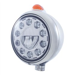 UP31562-Stainless Steel Guide 682-C Headlight 11 LED Bulb & Dual Mode LED Signal-Amber Lens