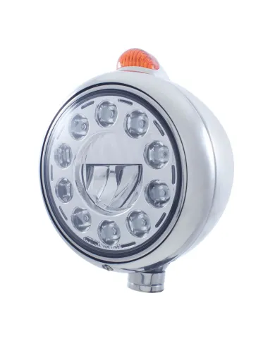 UP31562-Stainless Steel Guide 682-C Headlight 11 LED Bulb & Dual Mode LED Signal-Amber Lens