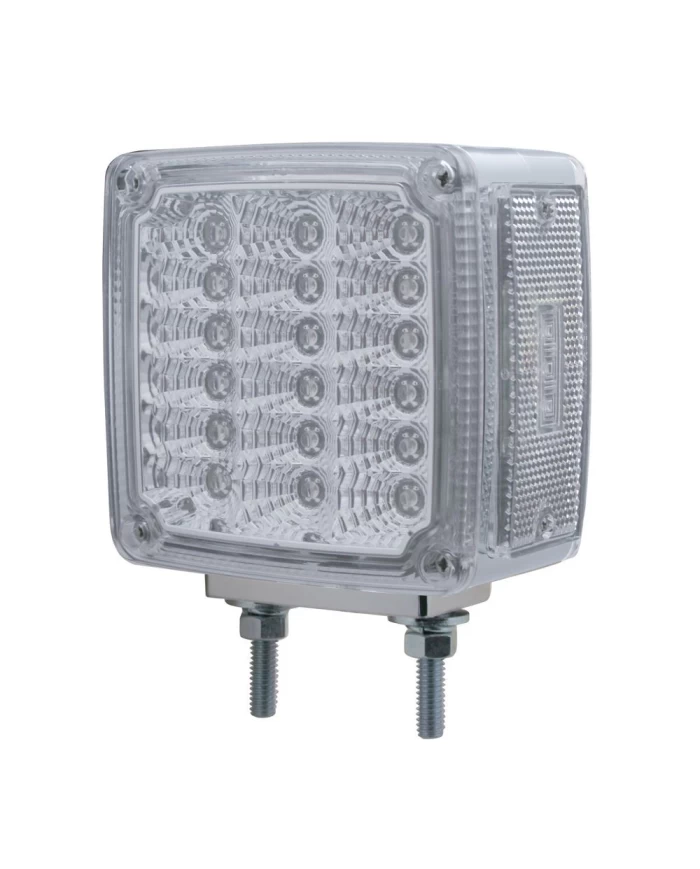 (CARD) 18 x 2 AMBER LED + 3 AMBER LED SQUARE TURN SIGNAL LIGHT W/ REFLECTOR - CLEAR LENS