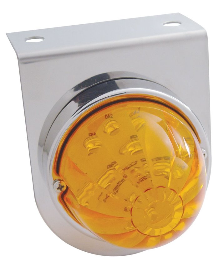 (BULK) S.S. LIGHT BRACKET W/ 1 LARGE WATERMELON DUAL FUNCTION 17 AMBER LED LIGHT - AMBER LENS