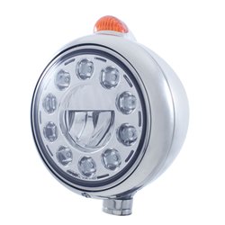 UP31562-Stainless Steel Guide 682-C Headlight 11 LED Bulb & Dual Mode LED Signal-Amber Lens
