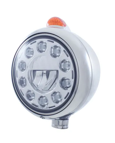 UP31562-Stainless Steel Guide 682-C Headlight 11 LED Bulb & Dual Mode LED Signal-Amber Lens