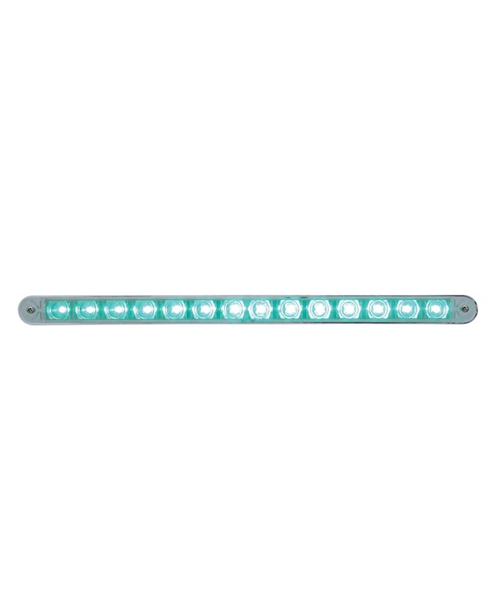 (CARD) 14 LED 12" LIGHT BAR W/ CHROME PLASTIC BEZEL - GREEN LED/CLEAR LENS (CARD) 14 LED 12" LIGHT BAR W/ CHROME PLASTIC BEZEL - GREEN LED/CLEAR LENS
