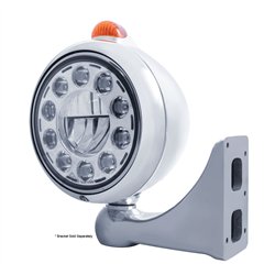 UP31562-Stainless Steel Guide 682-C Headlight 11 LED Bulb & Dual Mode LED Signal-Amber Lens