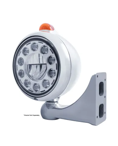 UP31562-Stainless Steel Guide 682-C Headlight 11 LED Bulb & Dual Mode LED Signal-Amber Lens