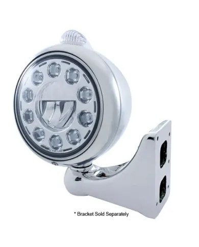 UP31563-Stainless Steel Guide 682-C Headlight 11 LED Bulb & Dual Mode LED Signal-Clear Lens