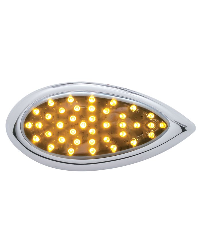 (BULK) 39 AMBER LED "TEARDROP" AUXILIARY/UTILITY LIGHT W/ CHROME "TEARDROP" BEZEL - CHROME LENS