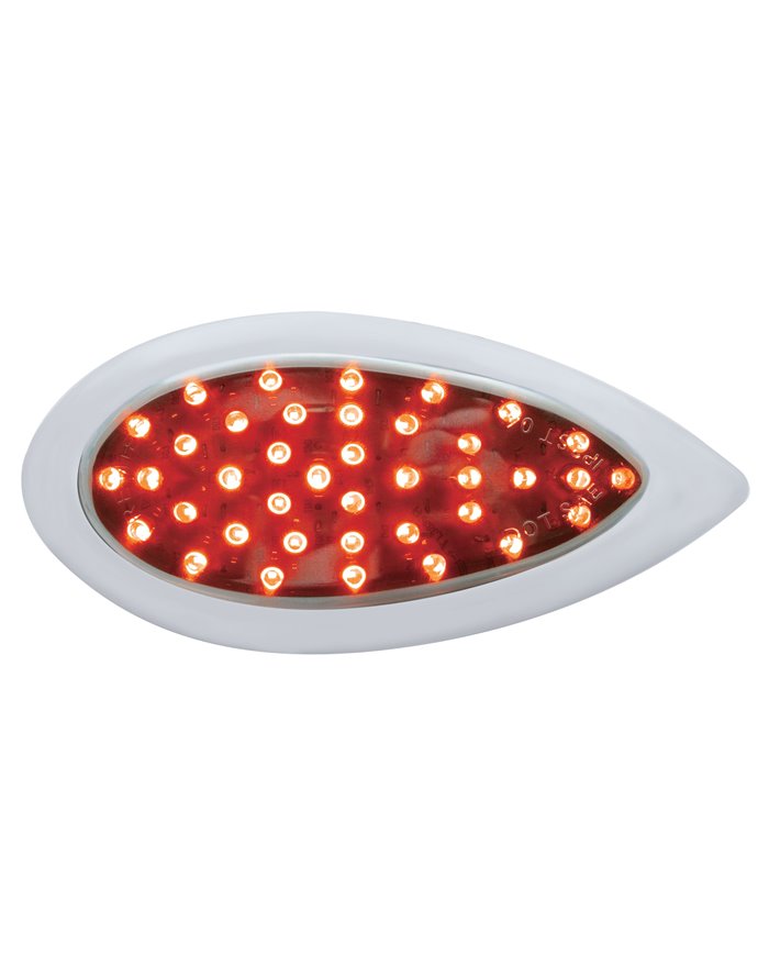 (BULK) 39 RED LED "TEARDROP" AUXILIARY/UTILITY LIGHT W/ CHROME "TEARDROP" BEZEL - CHROME LENS